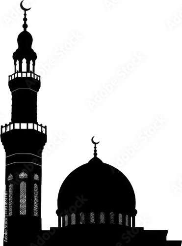 Detailed Mosque Silhouette for Islamic Design