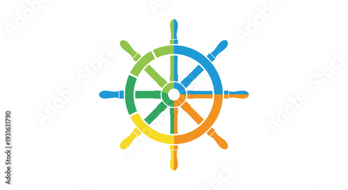 Colorful ship s wheel illustration on a white background