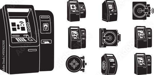 Collection of various camera and ATM machine illustrations