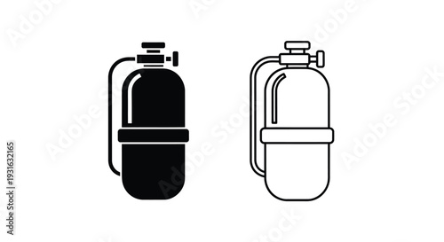 Two depictions of a vintage oxygen tank one solid and one outlined