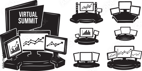 Virtual summit online meeting concept with multiple devices display