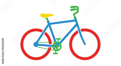 Colorful illustration of a bicycle with distinctively colored parts