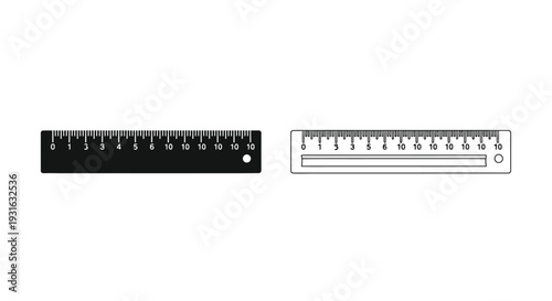 Two rulers one black and one white displayed on a white background