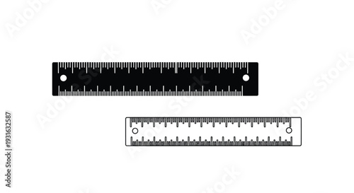 Two rulers one black and one white displaying measurement markings