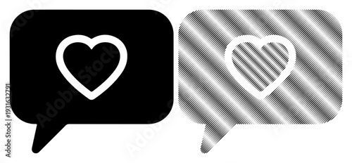 Two speech bubbles with hearts, representing communication and affection