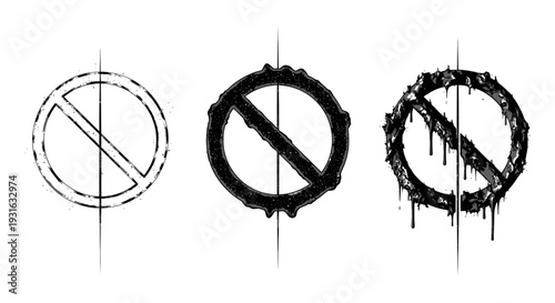 dark and gritty prohibition symbols with dripping liquid effects conveying warning restriction or danger in a grunge style.