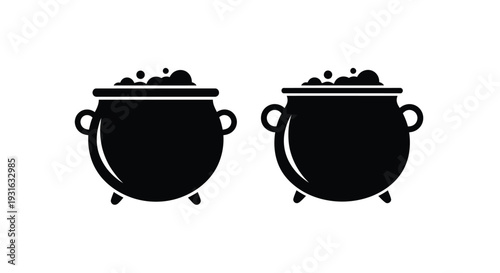Two black cauldron icons with bubbling contents side by side