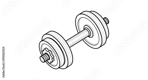a black and white line drawing of an adjustable dumbbell showing its structure ideal for gym graphics workout guides or sports technology designs.