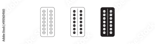 Tablet Blister Pack Icon set. Pharmacy Tablet Packaging Symbol Vector. pill and Tablet Blister Pack icon Symbol concept for web design. simple line vector icon. vector illustration. eps10