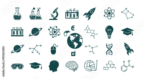 Comprehensive Science Education Technology Research Icons Vector Collection for Discovery and Innovation