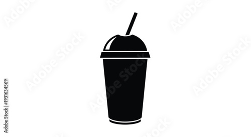 Simple black silhouette of a plastic cup with a straw