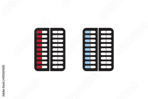 Pills Blister Pack Icon collection. Capsule Tablet Strip Healthcare Symbol. Medicine pills Strip Isolated on White background. icons for graphic design, logo, Web site, social media, UI, mobile app.