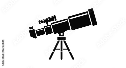 A black silhouette of a refracting telescope on a tripod