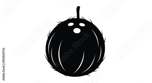 A black silhouette of a fluffy spherical creature with visible eyes