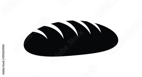 Simple black silhouette of a loaf of bread on a white background