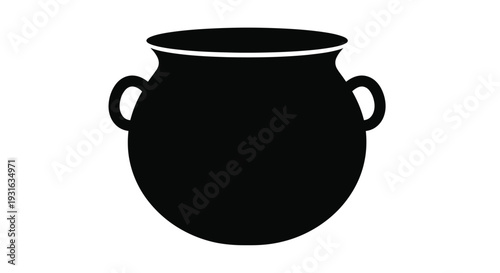 Simple black silhouette of a rounded pot with two handles