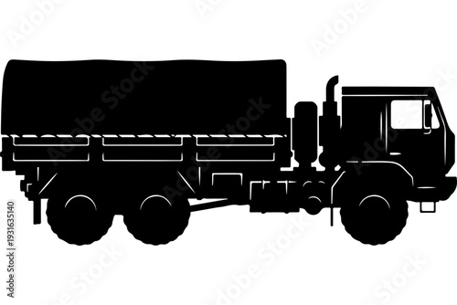 Black Silhouette Truck with Tarpaulin Covered Cargo