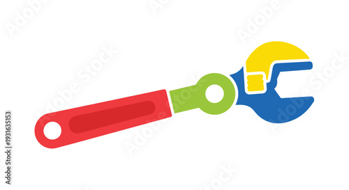 Colorful wrench illustration with a bright flat design and bold shapes
