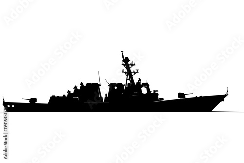 Silhouette of Modern Naval Destroyer Ship