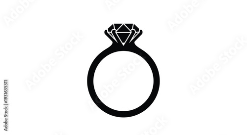 Simple black and white illustration of a diamond engagement ring