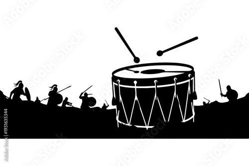 Silhouette of Drummers Playing Marching Percussion