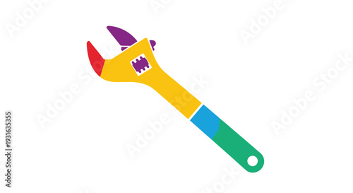 Colorful wrench illustration with a simple flat design aesthetic