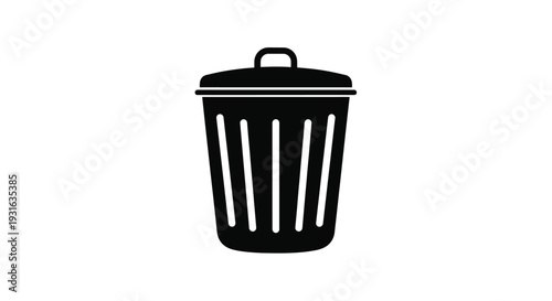 Simple black silhouette of a wastebasket with a lid