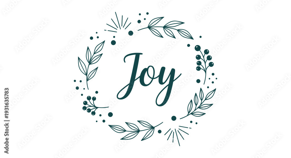 Obraz premium Elegant Hand Drawn Joy Wreath Minimalist Botanical Design Festive Holiday Greeting Vector