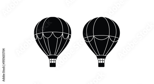 Two black silhouette hot air balloons against a plain white background