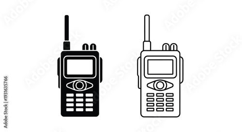 Two black walkie talkie icons displayed side by side on a white background