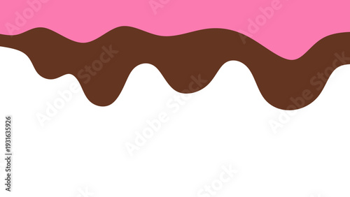 Sweet melting chocolate and pink strawberry icing glaze background. Melted syrup or dripping liquid sauce. Minimalist sweet chocolate and strawberry pink background. Minimalist wavy background.