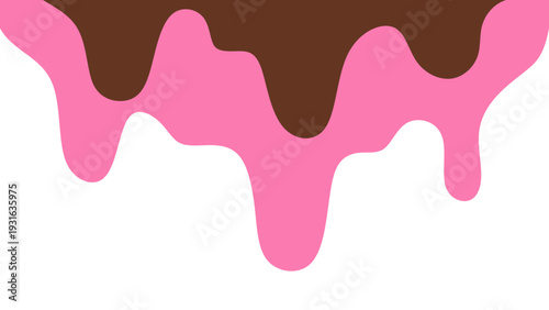 Sweet melting chocolate and pink strawberry icing glaze background. Melted syrup or dripping liquid sauce. Minimalist sweet chocolate and strawberry pink background. Minimalist wavy background.