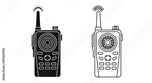 Two walkie talkie illustrations one vertical and one horizontal