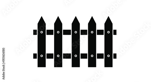 Simple black and white illustration of a picket fence with circular details