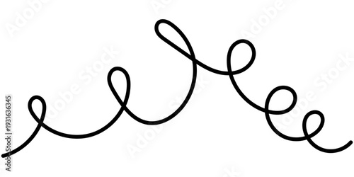 Wavy black line drawing with curvy squiggle patterns, abstract continuous curves and loops creating organic flowing design elements on white background.