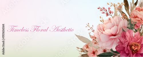 Watercolor flowers creating an elegant border, featuring blush pink peonies and roses, complementing a delicate color palette for a sophisticated seasonal background