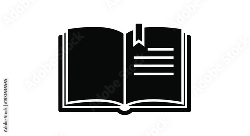 Simple black icon of an open book with a bookmark inserted
