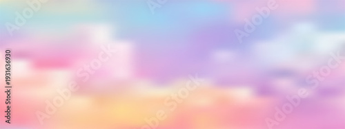 Pastel rainbow gradient with dreamy bokeh and iridescent shimmer. Cute unicorn-inspired background blending soft clouds, fairy-tale magic, and delicate watercolor textures.