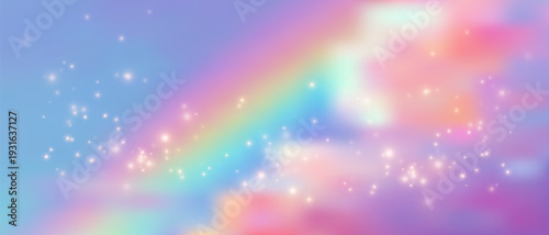 Pastel dream gradient backdrop featuring sparkles, stars, and rainbow colors, ideal for cute fairy princess designs, kawaii graphics, and magical fantasy illustrations with soft bokeh.
