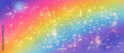 Soft gradient backdrop with iridescent sparkles, stars, and rainbow hues, creating a magical kawaii atmosphere for fairy princess designs, fantasy graphics, and enchanting visuals.