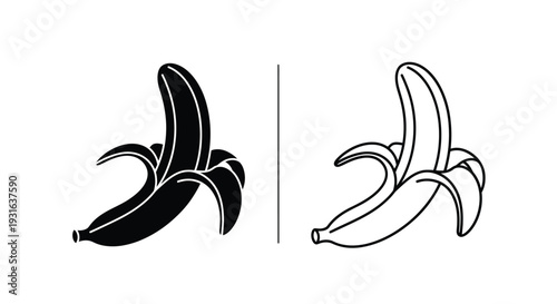 Two banana illustrations one solid black and one outlined in white