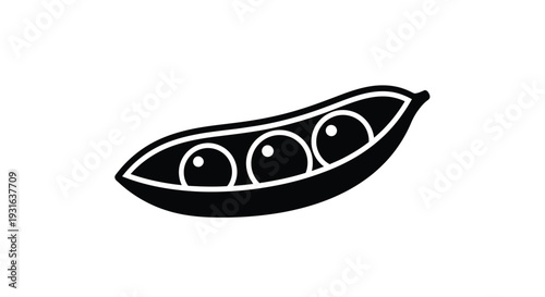 Simple black and white illustration of a pea pod with three peas inside