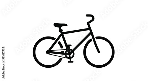 Simple black silhouette of a classic bicycle design on a white background
