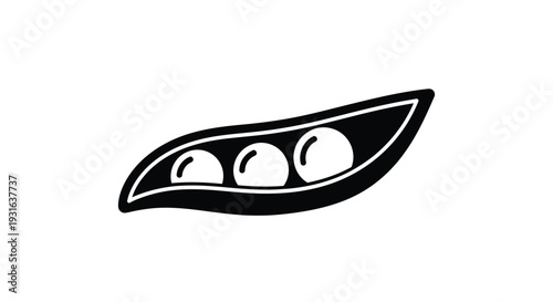 Simple black and white illustration of a pea pod with three peas inside