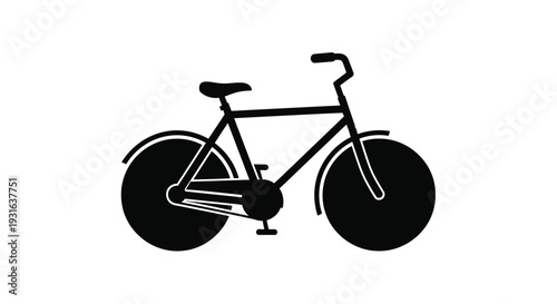Simple black silhouette of a classic bicycle on a white background