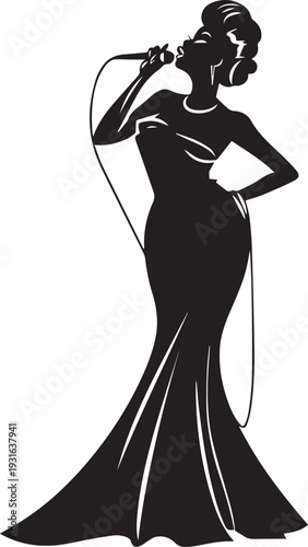 Elegant black and white illustration of a woman in a long dress Vector