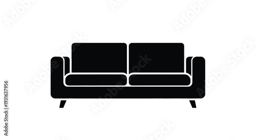 Simple black silhouette of a modern rectangular two seater sofa