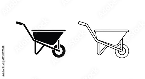 Two depictions of a wheelbarrow filled and outlined versions shown