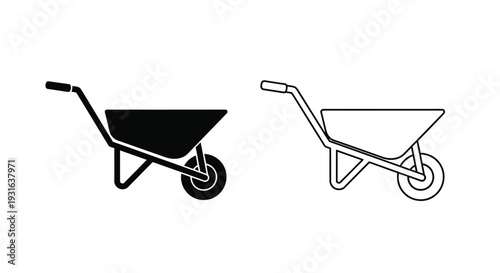 Simple black and white illustration of two wheelbarrows in different styles