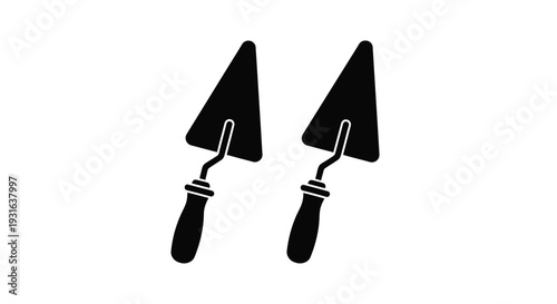 Two black silhouette icons depicting pointing trowels against a white background